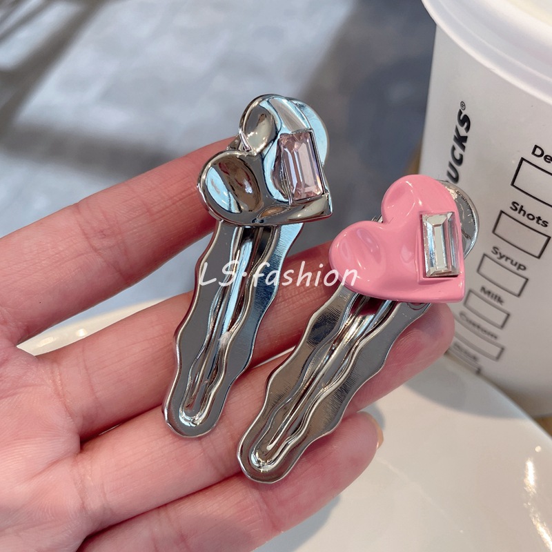 Simple Fashion Love Crystal Duckbill Clip Mori Girl Temperamental Bangs Clip Forehead Cropped Hair Clip Side Clip Hairpin Hair Ornaments