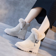 现货内增高雪地靴女2021冬季新款保暖棉鞋兔毛休闲鞋韩版短筒女靴