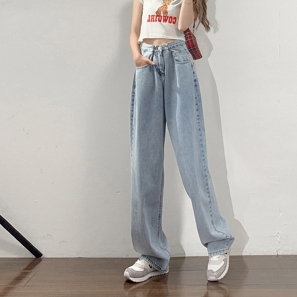 Chic Elegant Jeans Women's Spring/Summer New Straight Loose High Waist Drooping Wide-Leg Pants Mop Pants Trendy Ins
