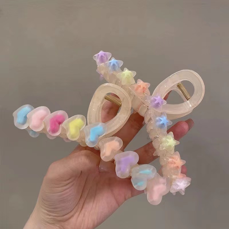 Dopamine Acrylic Frosted Banana Clip Word Clip Korean Transparent Colored Loving Heart Simple Graceful Ponytail Grip