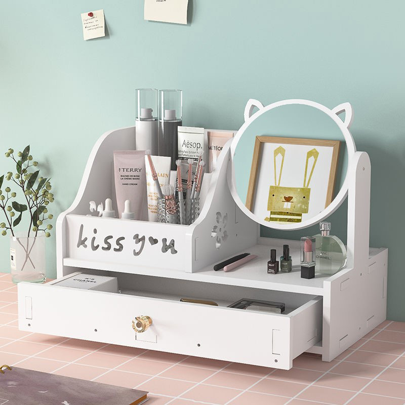 Desktop Drawer Dustproof Cosmetics Storage Box Household Dressing Table Cosmetic Mirror Desktop Skin Care Lipstick Jewelry Box