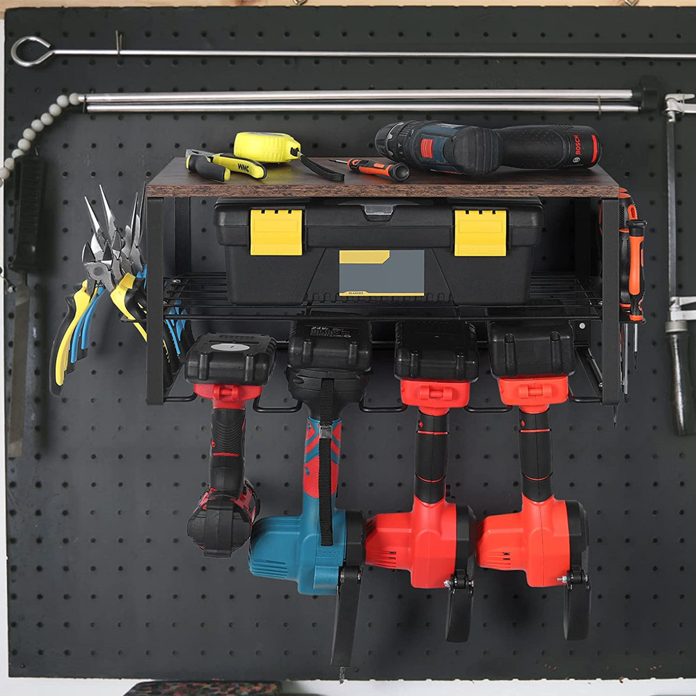 电动工具收纳架车库工具收纳架壁挂式金属工具架实用收纳架木板款