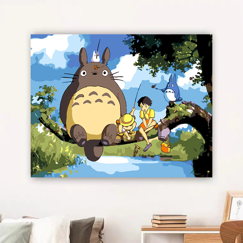 厂家直销 diy数字油画卡通宫崎骏龙猫填色涂色油彩画生日礼物动漫