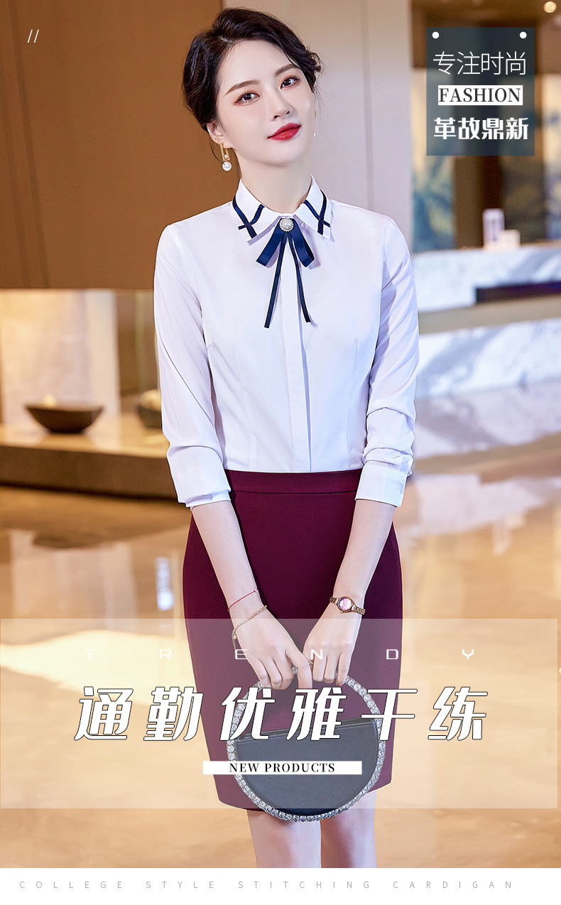 时尚领结衬衫春夏新款职业气质ol女士长袖衬衫修身翻领衬衣