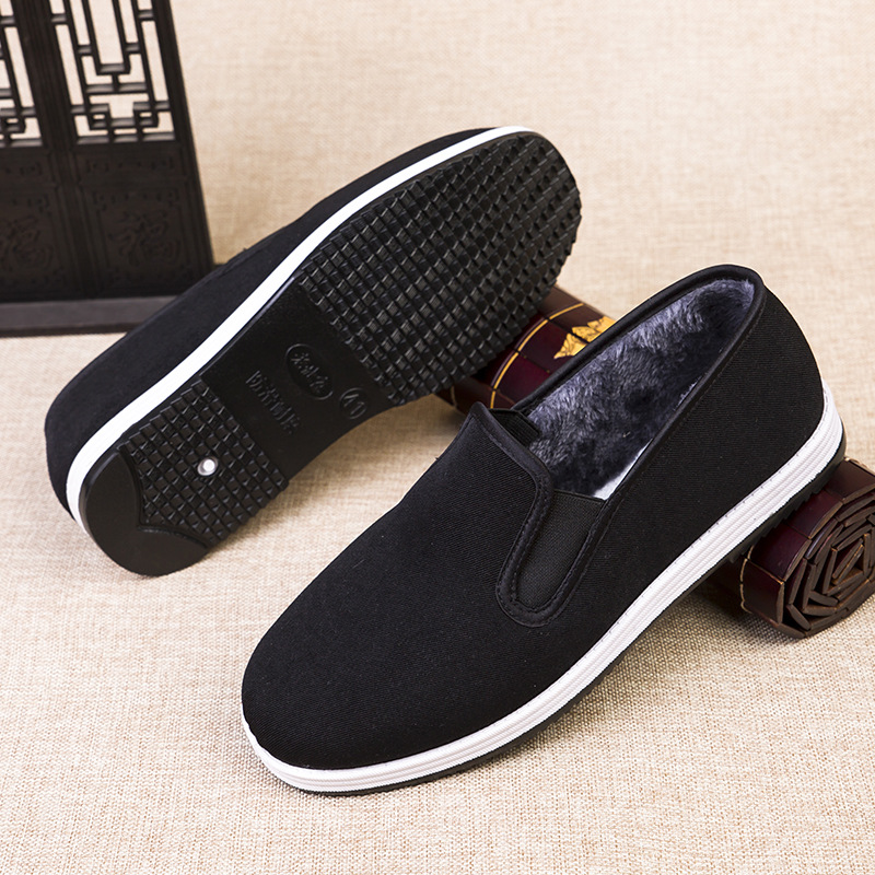 Autumn and Winter Old Beijing Cloth Shoes Fleece-lined Thickened Ermian Shoes Men's Plastic Soles Work and Driving Warm Middle-Aged and Elderly Slip-on