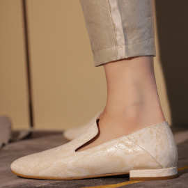 柔软羊皮深口中性平底盖鞋春夏秋款女鞋