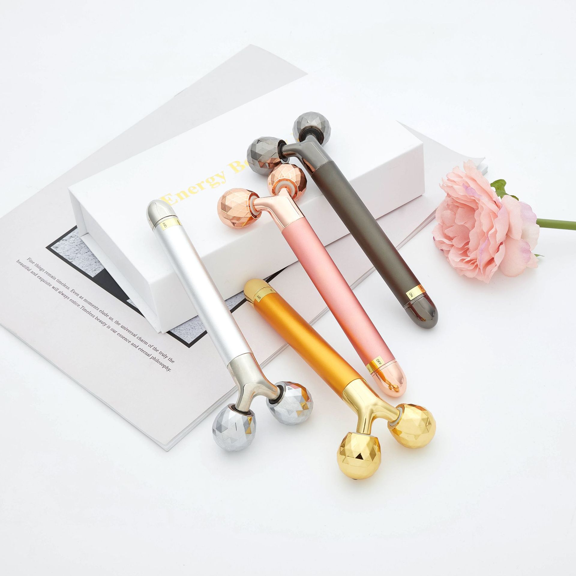 跨境3d滚轮黄金棒电动滚轮美容棒脸部按摩瘦脸美容棒按摩仪批发