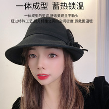 春秋新款英伦羊毛呢保暖帽子 英伦复古花朵优雅后翘花朵礼帽女