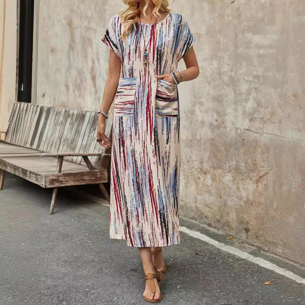 2024春夏季跨境亚马逊欧美女装新款扎染无袖时尚飞飞袖连衣裙女