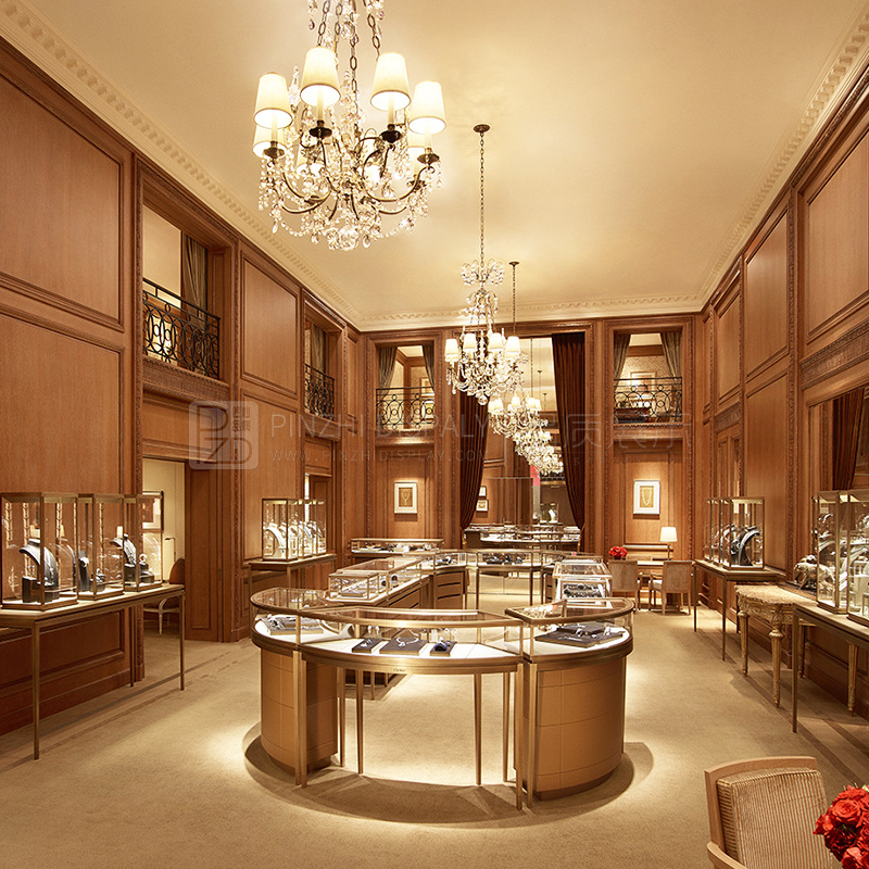 整店设计高端珠宝展柜不锈钢钢化玻璃橱窗柜精品首饰展示柜珠宝柜