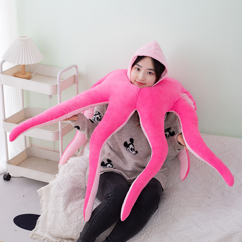 少女心粉色戴帽章鱼玩偶毛绒玩具双面章鱼头套布娃娃舞台表演道具