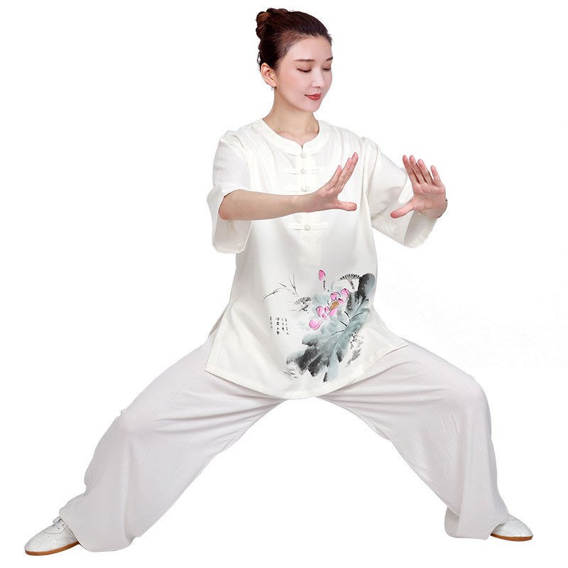 太极服棉麻亚麻新款洋气太极拳练功服太极服女夏季薄款短袖