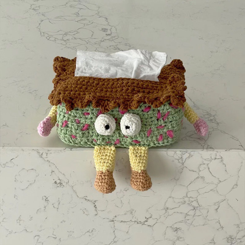 手工自制创意纸巾盒编织diy材料包毛线钩针大眼仔怪兽抽纸袋摆件