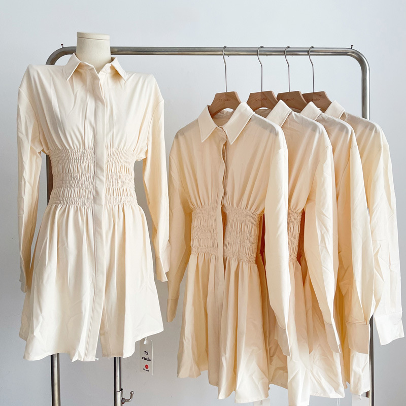 sasa显气质范显瘦收腰打揽连衣裙女2022春季新款中长款水泽衬衫裙