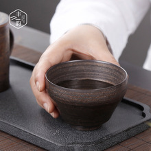 日式粗陶功夫茶具手工茶杯主人杯陶瓷单杯大号仿古品茗杯家用茶盏