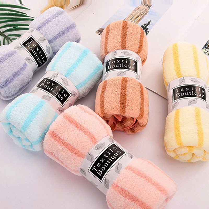 Factory Direct Sales Thickened Coral Fleece Vertical Striped Towel 35*75 Household Daily Use Face Cloth Absorbent Lint-Free