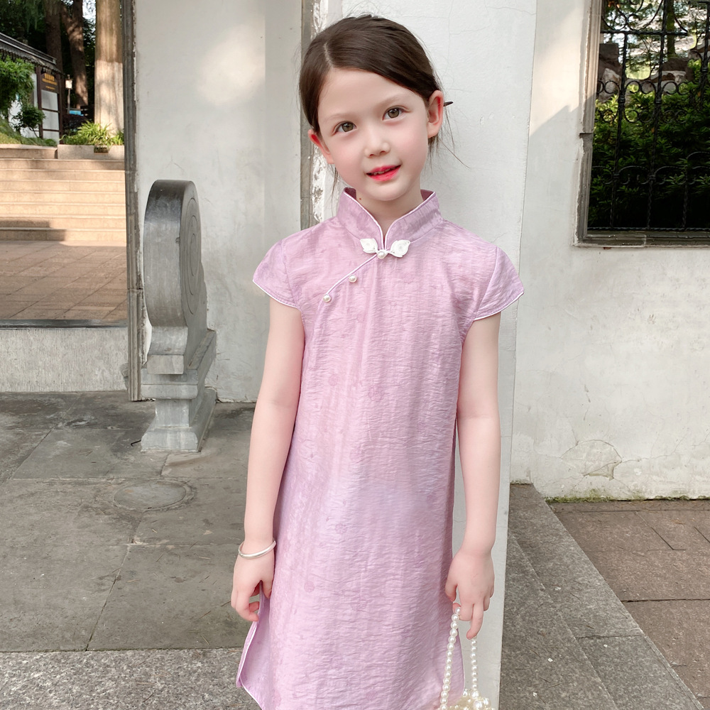 女童旗袍夏季薄款小女孩民国风套装女宝小学生国风改良儿童演出服