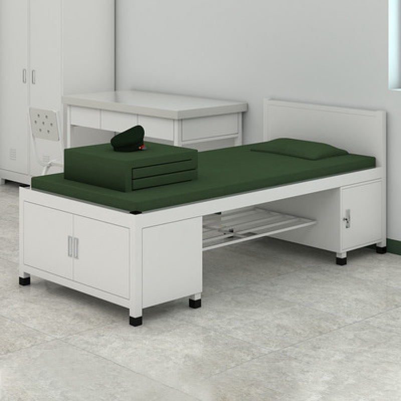 Steel Single Bed Dormitory Bed Camp Bed Iron Bed with Storage Containing Cabinets under Bed Single-Layer Bed 90cm Factory Direct Sales