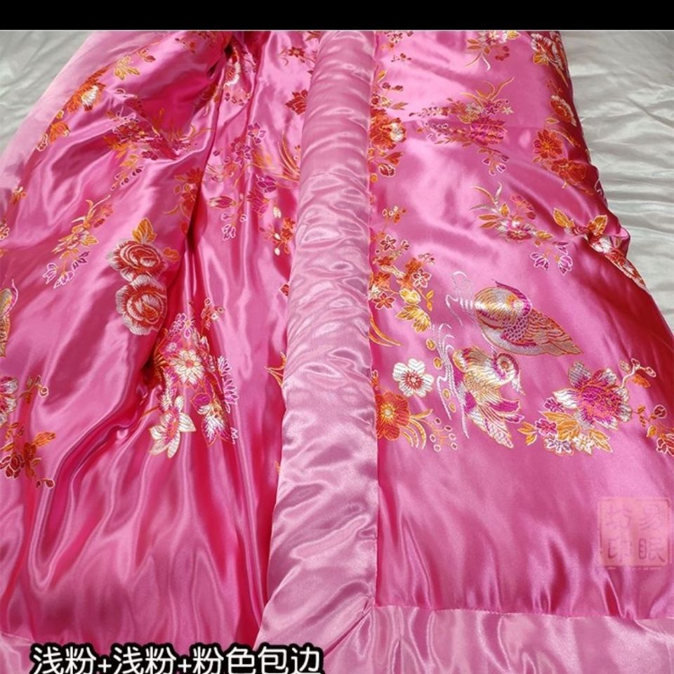 双面绸缎老式被子古风丝绸缎棉被被面包边棉花手工喜被结婚龙凤被
