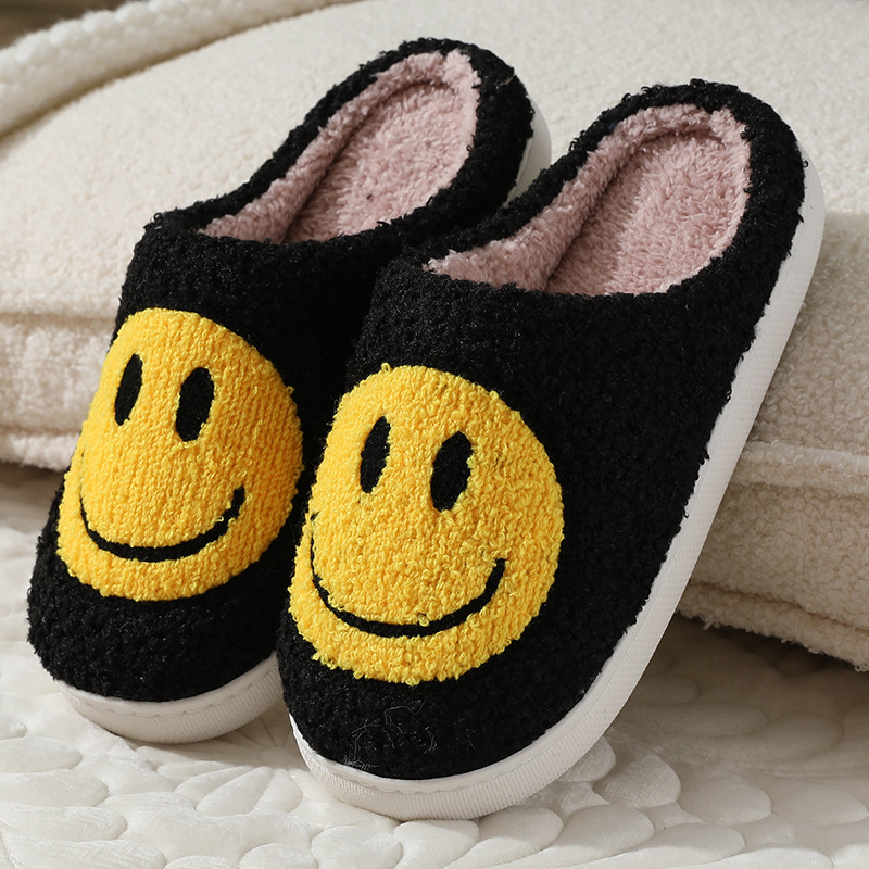 New Smiley Face Korean Style Autumn and Winter Men's and Women's Couple Cotton Slippers Home Indoor Cute Platform Cartoon Non-Slip Slippers