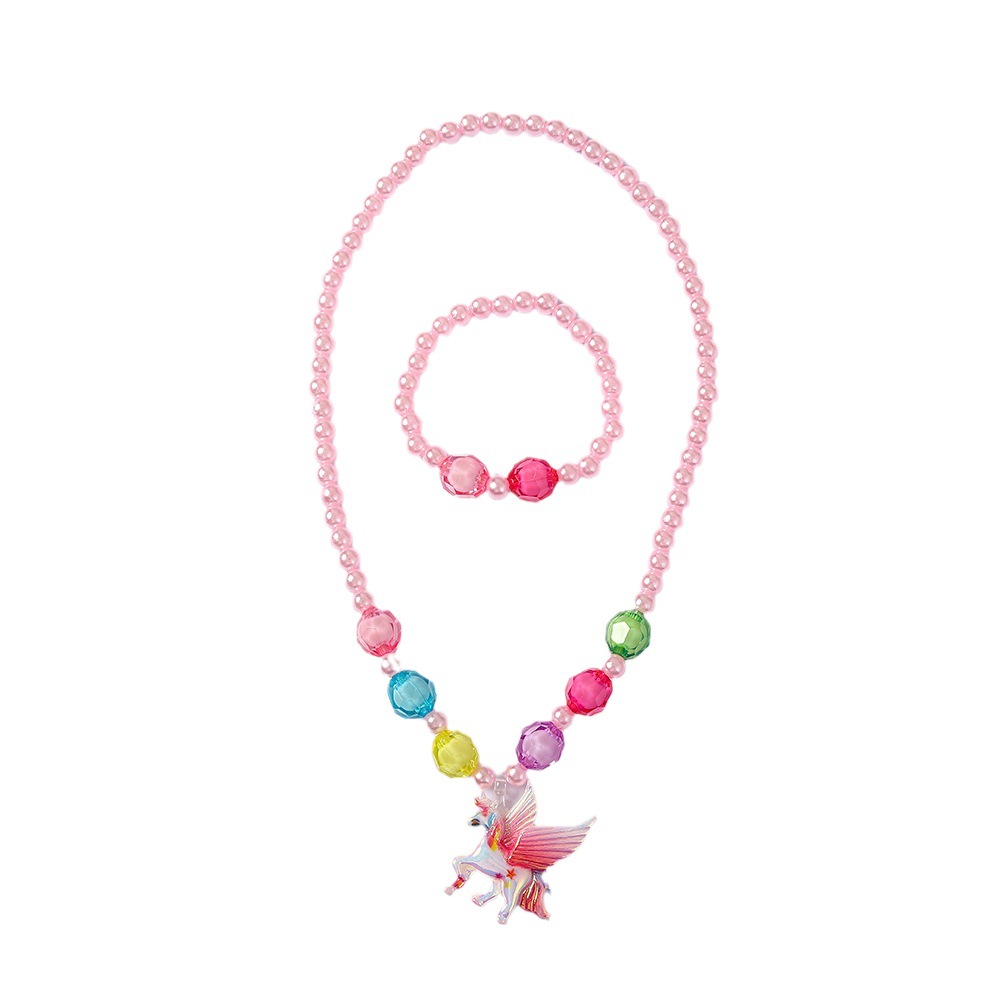 Cross-Border Korean Unicorn Children's Jewelry Set Pearl Chain Acrylic Hanging-Ornament Necklace Girl