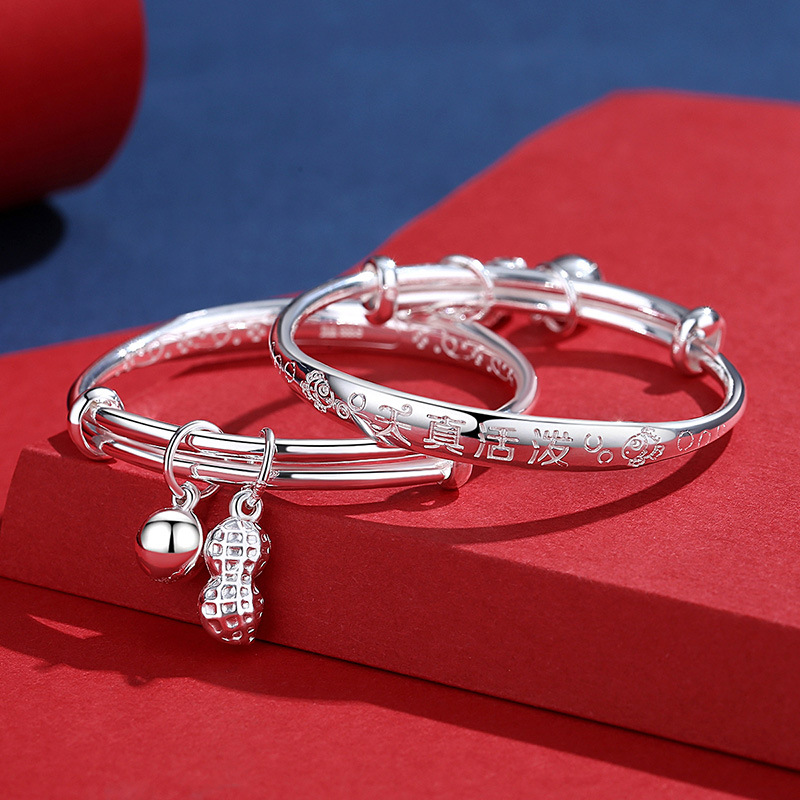 足银9999男女宝宝银手镯纯银镯子小孩儿童新生儿满月周岁生日礼物