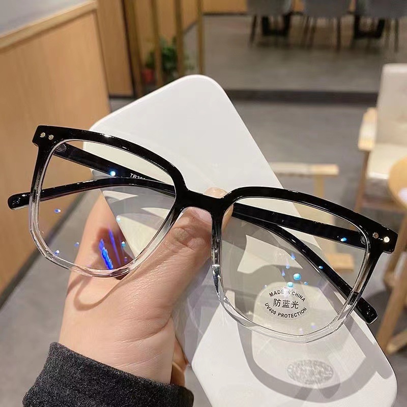 box transparent glasses myopia plain anti-radiation large round face slimming anti-blue light eye degree can be equipped with new