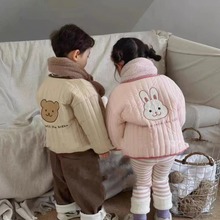 女童外套秋冬2023新款儿童冬装加绒夹棉婴儿男女宝宝保暖棉衣冬季