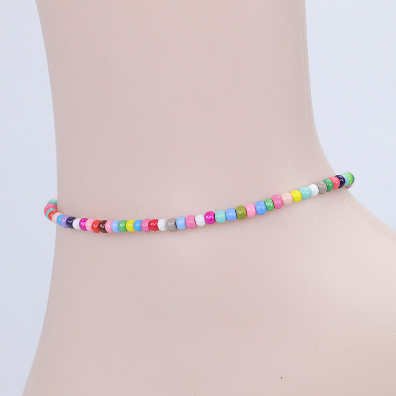 Amazon Hot Sale Color Bead Braided Anklet Summer Seaside Beach Surfing Foot Ornaments Factory in Stock