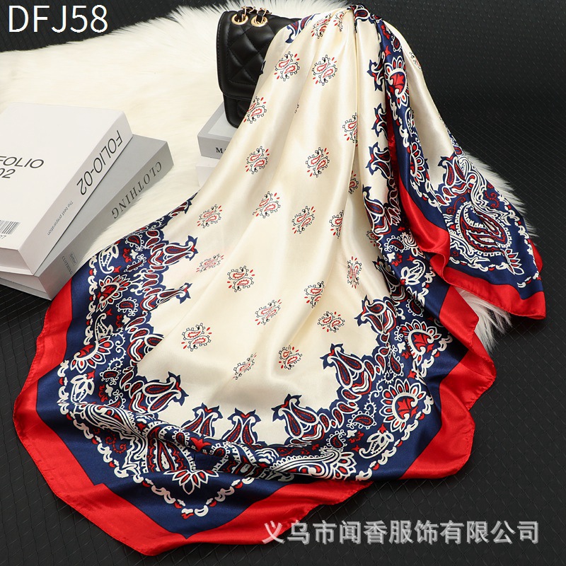 Spring, Autumn and Winter 90 Satin Scarf Female Intellectual Elegant All-Match Square Scarf Headscarf Dustproof Sunshade Headcloth Small Shawl