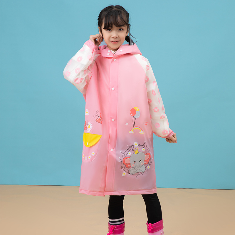 Children's Raincoat Thickened Eva Primary School Student One-Piece Boys and Girls Cartoon Outdoor Hiking Raincoat with Schoolbag Position Poncho