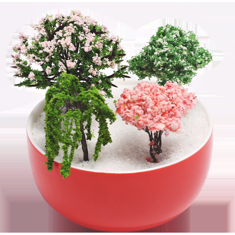粉花树 装饰柳树 迷你桃花树礼品物苔藓微景观饰品 diy材料