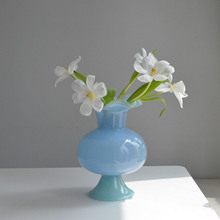 法式欧式北欧小清新多巴胺粉蓝色高脚风灯花瓶琉璃玻璃艺术插花器