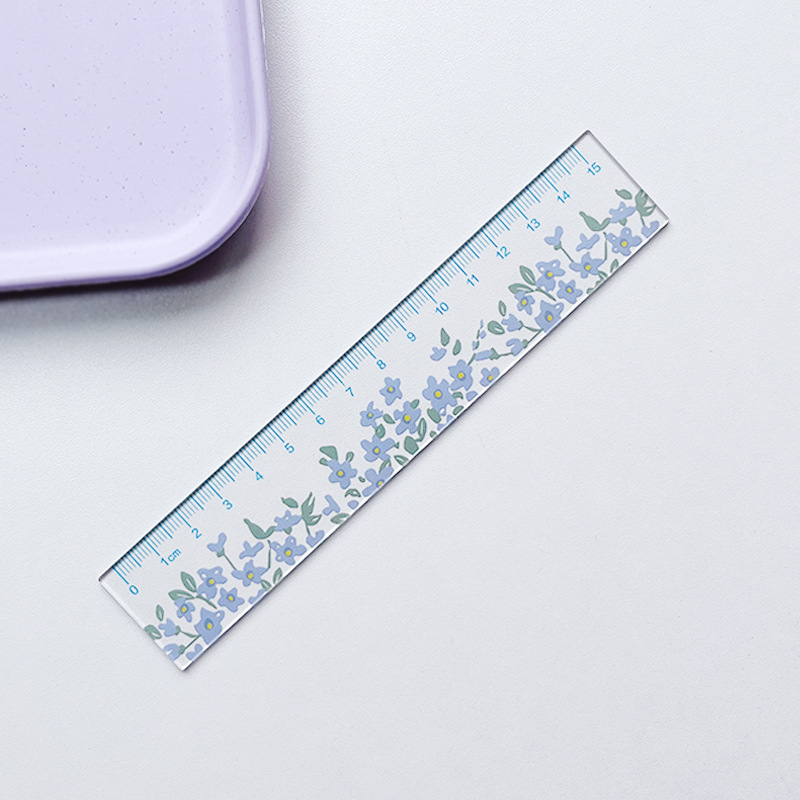 Korean Ins Oil Painting Cute Flowers Acrylic Ruler Student Office Drawing Measuring Ruler Cartoon Stationery Wholesale