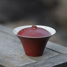 李朝灰大漆红水月盖碗陶瓷茶具茶碗创意手工家用功夫小号泡茶器