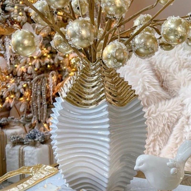 轻奢电镀金色条纹陶瓷花瓶现代装饰摆件酒店玄关花店花瓶家居摆件