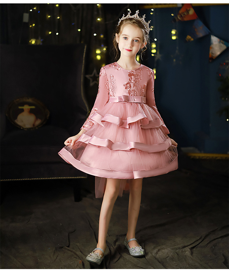 女童礼服花童小女孩生日高端婚纱裙公主裙长袖儿童钢琴演出服秋冬