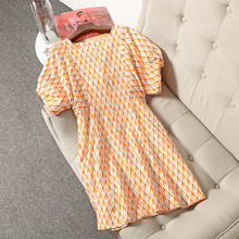 霓潮精品女装夏季新款中裙高腰复古真丝橘色法式气质通勤连衣裙
