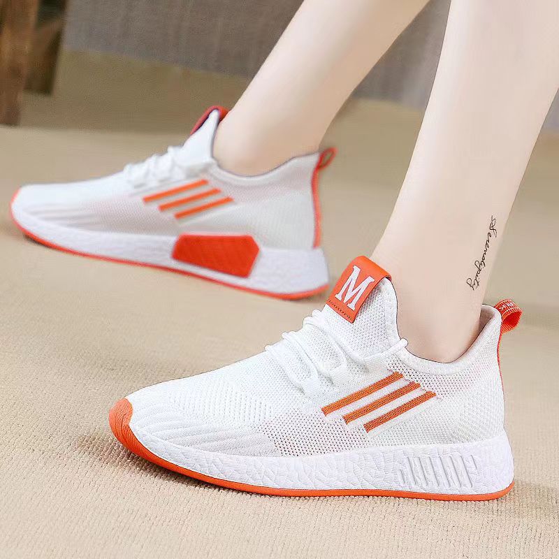 2023 New Sports Shoes Korean Style Spring and Autumn Summer Student Running Shoes Breathable Women's Knitted Flat Casual Mesh Surface Shoes