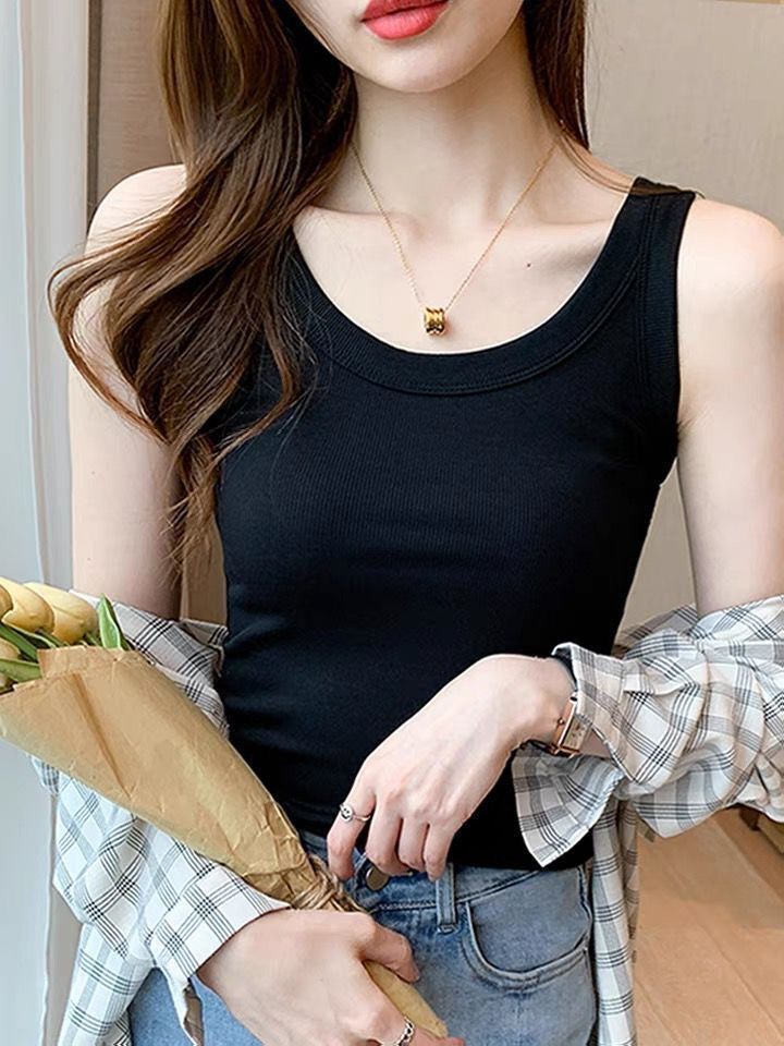 Women's Summer High-End Cotton Outer Wear Cotton Thread Anti-Emptied Tank-Top Sling Basic Slimming High Elastic Bottoming Shirt