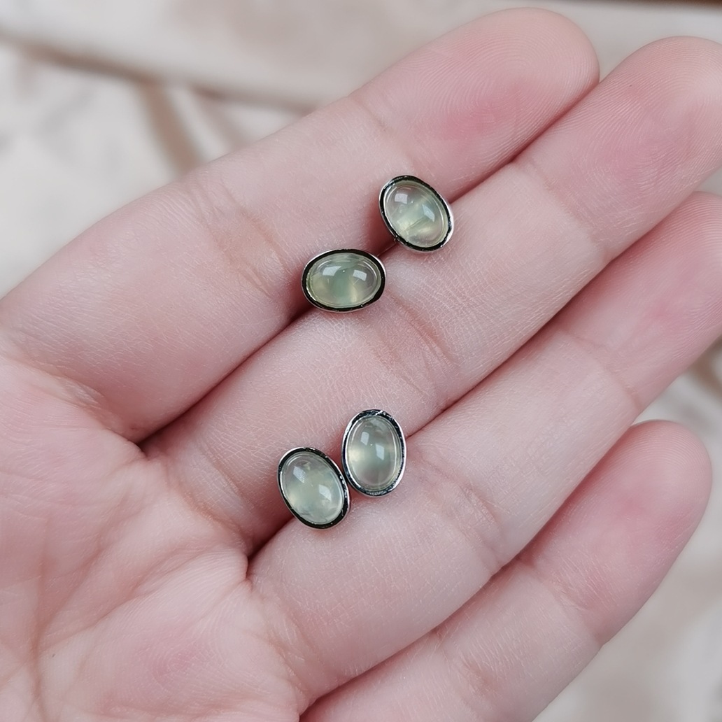 葡萄石耳钉925银针极简女款耳饰简单包边精致小清新耳环镶嵌饰品