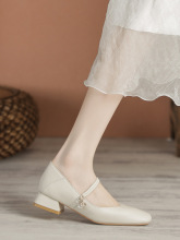 法式玛丽珍鞋2024年新款夏季旗袍单鞋粗跟温柔配裙小皮鞋豆豆鞋软