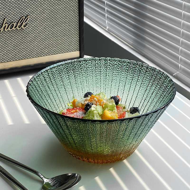 Ws Salad Bowl Good-looking Fruit Bowl Clear Glass Bowl High Temperature Resistant Soup Bowl Fruit Plate Dessert Light Luxury