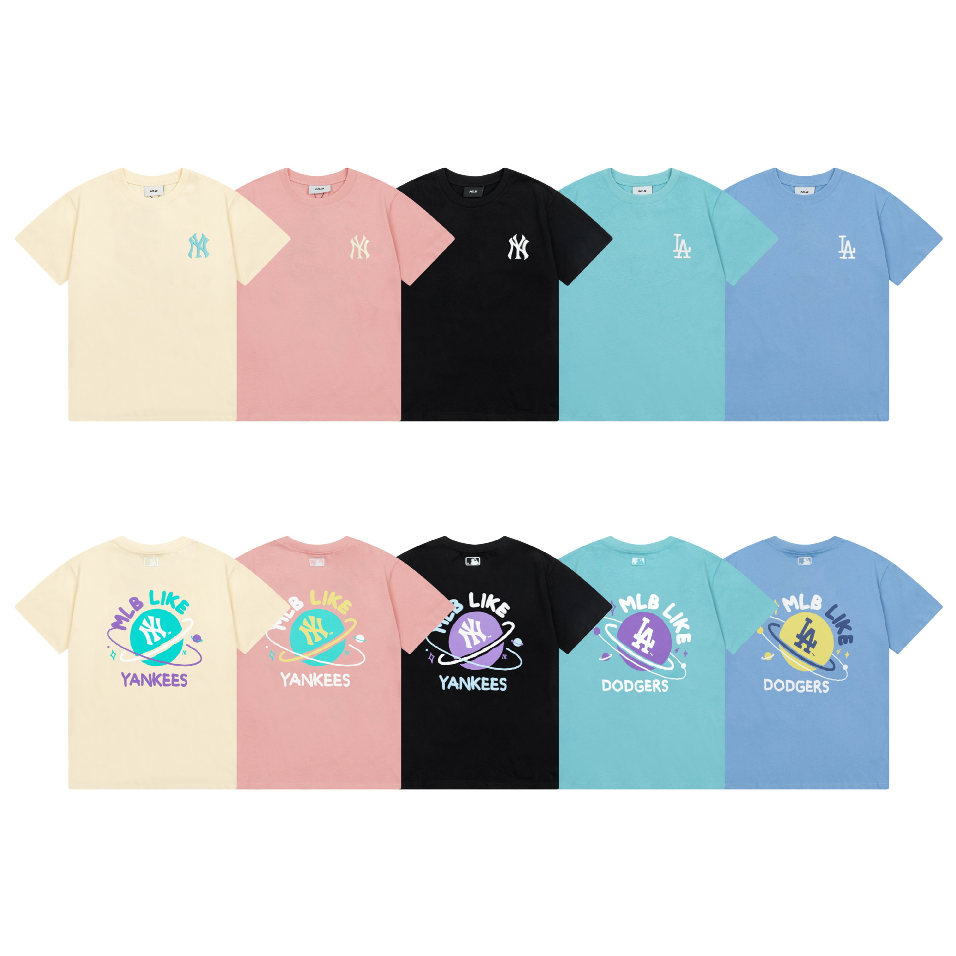 潮牌mlb星球印花圆领刺绣短袖男女情侣休闲同款t恤运动潮流批发