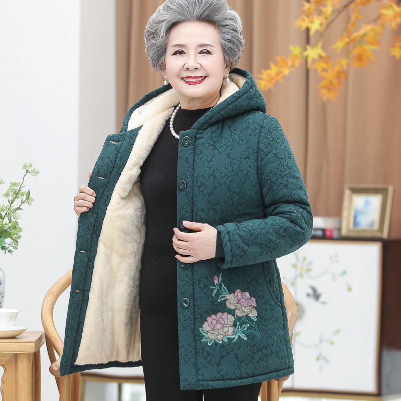 Old Lady Grandma Cotton-Padded Coat Mother Mid-Length Old Lady Cotton-Padded Coat Grandma Dress Winter Old Lady Cotton-Padded Coat Female