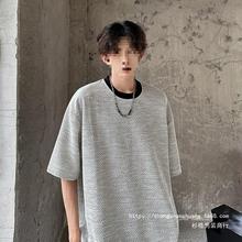 国潮纹理感短袖t恤男夏季2024新款美式慵懒风半袖潮牌宽松设计感