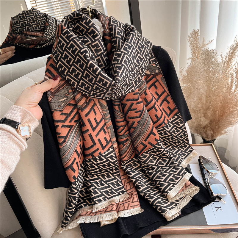 Original Design European and American Style Letter Scarf Autumn and Winter New Artificial Cashmere Scarf Women's 2022 Shawl Warm Scarf