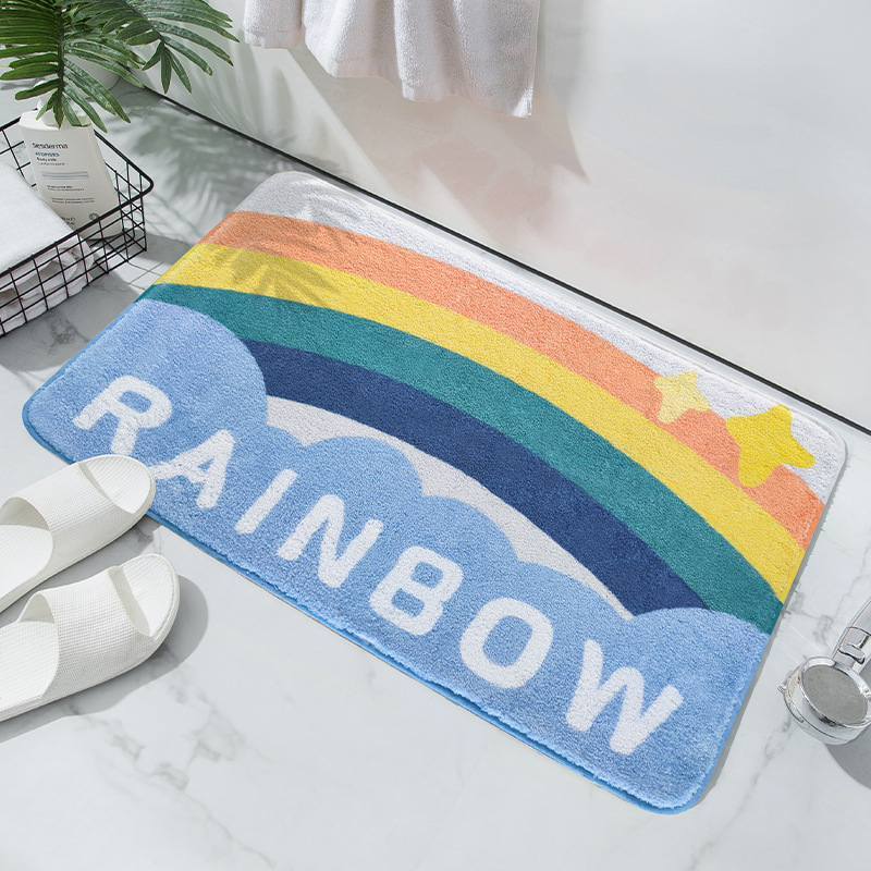 Home Bathroom Plush Mats Cashmere Absorbent Floor Mat Toilet Non-Slip Mat Rainbow Clouds Carpet Bathroom Mat