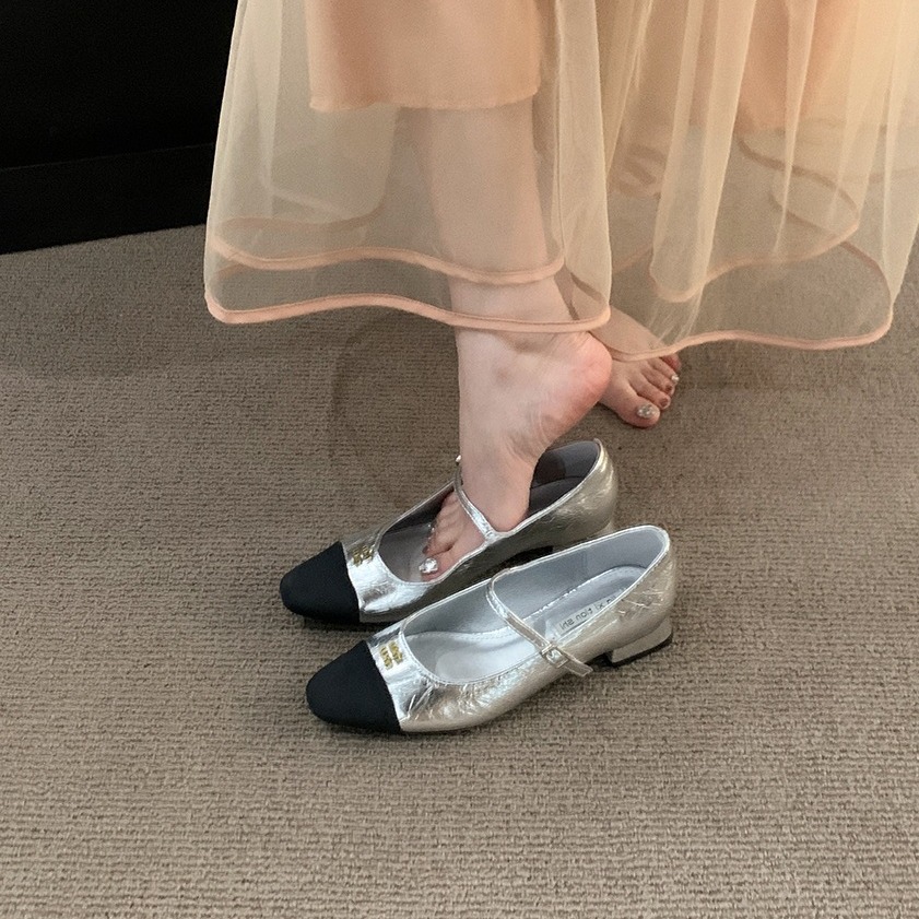 低跟小香风单鞋女鞋子2024新款春秋冬复古银色温柔配裙子玛丽珍鞋