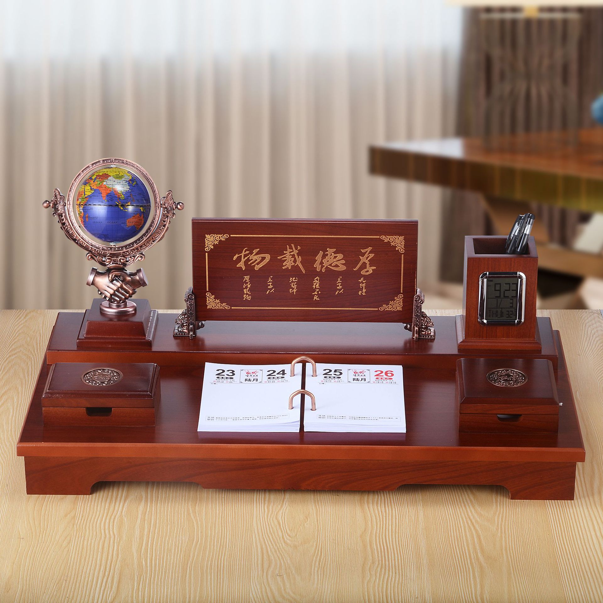 2021年商务整体红木台历架厂家批发定制木质企业台历日历摆件定做